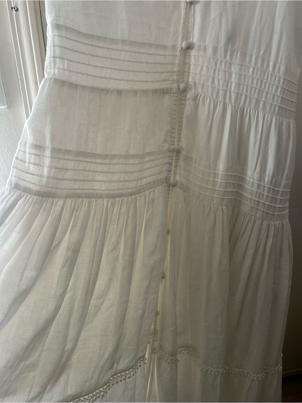 Maje White Button-Front Tiered Maxi Dress with Lace Trim - Picture 7 of 14